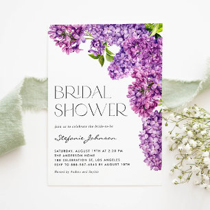 Invitación Morado acuarela Lilac Flores Bridal Shower