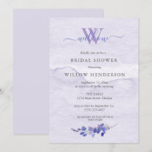 Morado acuarela Monograma Ducha de novia