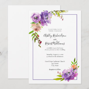Invitación Morado acuarela morado Boda floral