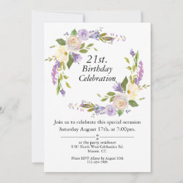 Invitación Morado acuarela Personalizable floral 21 cumpleaño