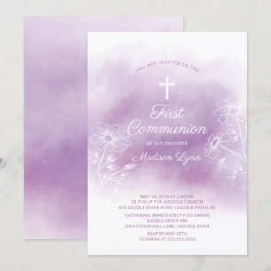 Invitación Morado acuarela primera comunión sagrada