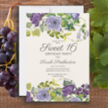 Invitación Morado acuarela Vinos florales Dulce 16<br><div class="desc">Acuarela morada hojas y vides florales y verdes en el jardín botánico crema de marfil Invitación de fiesta de 16 cumpleaños. Contáctame para obtener ayuda sobre la personalización o para solicitar productos de Zazzle para tu evento.</div>