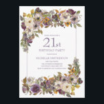 Invitación Morado Amarillo Foliage Floral 21º cumpleaños<br><div class="desc">Hermosa morada,  marfil y acuarela de color amarillo mostaza floral con follaje verde 21ª invitación de fiesta de cumpleaños para las mujeres. Contáctenos para obtener ayuda sobre la personalización o la correspondencia de productos.</div>