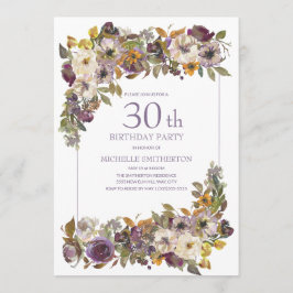 Invitación Morado Amarillo Foliage Floral 30 cumpleaños
