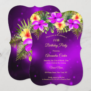 Invitación Morado amarillo Hibiscus Fiesta Floral Tropical