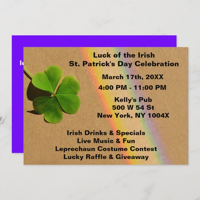 Invitación Morado arcoiris y amante verde que bebe irlandés (Anverso / Reverso)