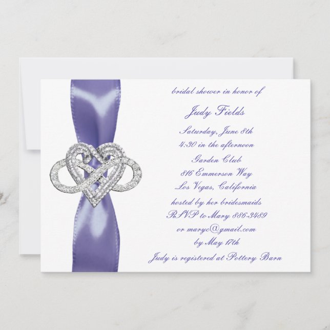 Invitación Morado Azul Infinito Corazón Ducha Bridal (Anverso)