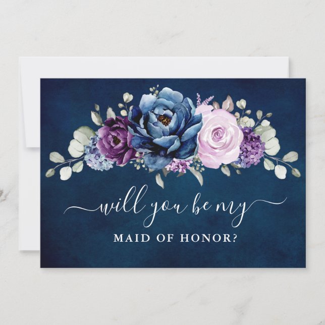 Invitación Morado azul turbio, serías mi empleada de honor In (Anverso)