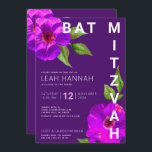 Invitación Morado Bat Mitzvah Agua Floral Rosa Moderna<br><div class="desc">Estar orgulloso, regocijarse y mostrar este hito de su Bat Mitzvah favorito con esta sofisticada y personalizada invitación! Una moda, una impresionante cassis violeta y una acuarela floral rosa con un serif de san moderno, superponen un fondo de ciruela morada oscuro. Personalice el texto del personalizado con el nombre, fecha...</div>