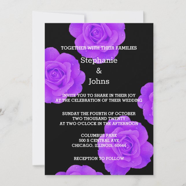 Invitación Morado Black Floral Moderno Elegante Boda Boho (Anverso)