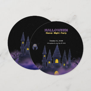 Invitación Morado Black Playful Halloween (círculo de sm)