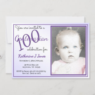 Invitación Morado/Blanco del centenario partido de cumpleaños