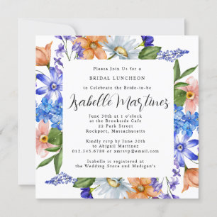 Invitación Morado Blue Pink Floral Bridal Luncheon Shower