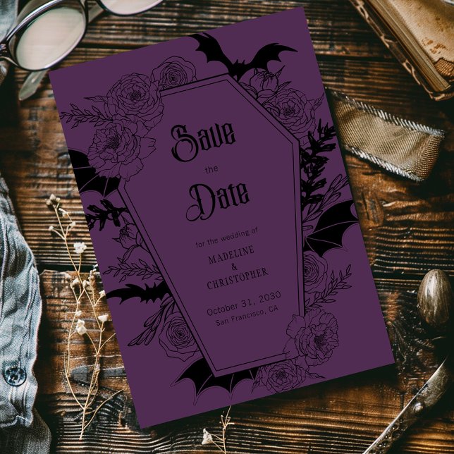 Invitación Morado Boda floral gótico Guardar la fecha (Subido por el creador)