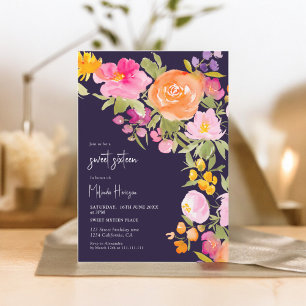 Invitación Morado Bonito romántico verano floral dulce 16