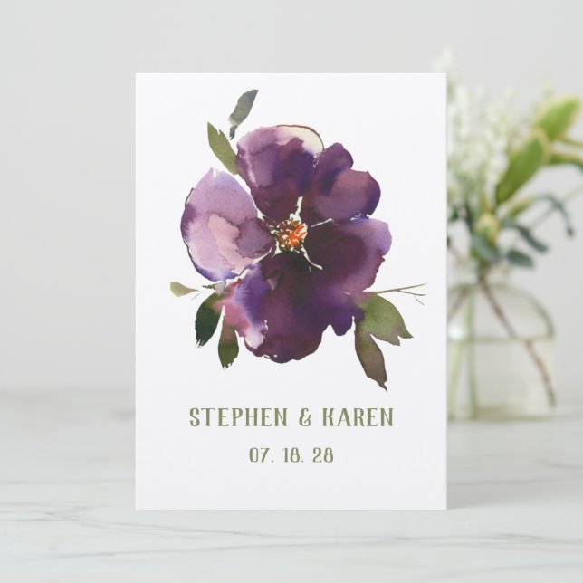 Invitación Morado Borgoña Boda de cinco flores de Petal (Anverso de pie)