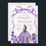 Invitación Morado Bow Princesa Chica de la Corona de Plata Qu<br><div class="desc">EDITABLE Morado Bow Princesa Chica de la Corona de Plata Invitación Quinceañera Elegante Princesa Floral Púrpura Vestidos Quinceañera 15º cumpleaños Chica Invitar a la Corona de Plata Mis Quince Anos,  Fiesta de Cumpleaños 15</div>