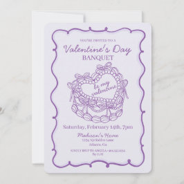 Invitación Morado Bow Retro Coquette Cake Valentine
