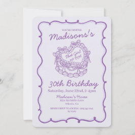 Invitación Morado Bow Retro Corazón Coqueta Pastel Cumpleaños