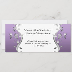 Invitación Morado con flores plateadas ornadas Swirls Recepci