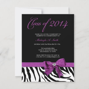 Invitación Morado con rayas de cebra Clase de 2014
