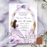Invitación Morado Coquette Bow Fairytale Castillo Quinceanera<br><div class="desc">Morado Coquette Bow Fairytale Castle Quinceanera Invitación,  Lilac Purple Coquette Bow Princesa Quinceanera Invitación,  Morado Floral Mariposa Dulce 16ª Invitación,  Editable Mis Quince Años</div>