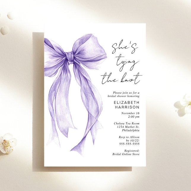 Invitación Morado Coquette Bow Watercolor Brilla Ducha (Subido por el creador)