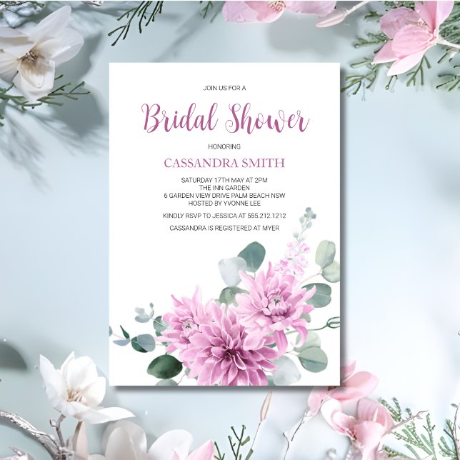 Invitación Morado Dahlia Eucalyptus Greenery Ducha Bridal (Subido por el creador)