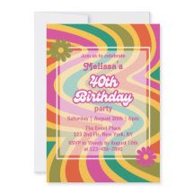 Morado de flores de la ola retro Groovy 40 cumplea