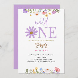 Invitación morado de flores silvestres 1er cumpleaños