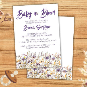 Invitación Morado de flores silvestres género Baby Shower neu