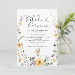 Invitación Morado de flores silvestres Petales Prosecco Ducha