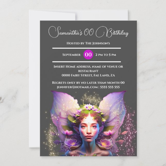 Invitación Morado de la princesa pixista de hadas encantado (Anverso)