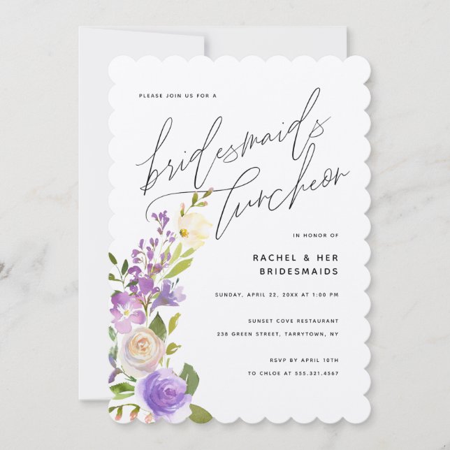 Invitación Morado de la vegetación Floral Bridesmaids Luncheo (Anverso)