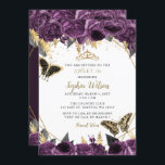 Invitación Morado dorado Floral Mariposa dulce 16<br><div class="desc">Elegante Morado Oro Mariposas Florales Dulce 16 Invitación</div>