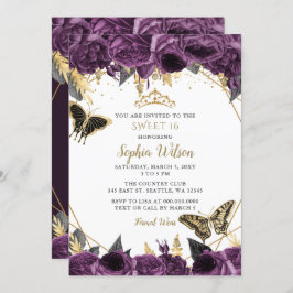 Invitación Morado dorado Floral Mariposa dulce 16