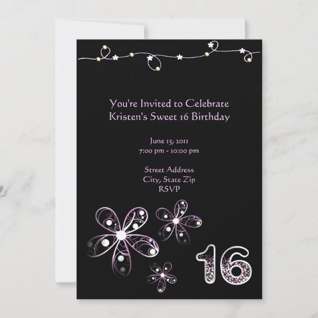 Invitación Morado dulce dulce 16 cumpleaños (Anverso)