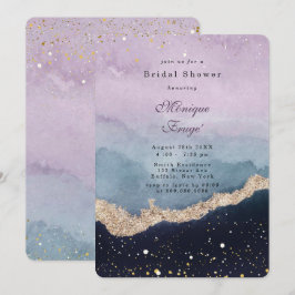 Invitación Morado Dusty Blue Agate Gold Bridal Shower