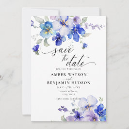 Invitación Morado Dusty Blue Lavender Floral Ahorra La Fecha