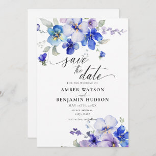 Invitación Morado Dusty Blue Lavender Floral Ahorra La Fecha