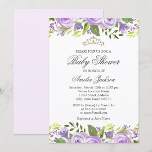 Invitación morado elegante acuarela Floral Baby Shower