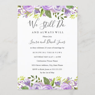 Invitación Morado elegante acuarela Floral Vow Renovación