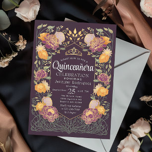Invitación Morado Encantado Jardín Floral Quinceanera