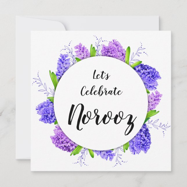 Invitación Morado Feliz Año Nuevo Noruz Hyacinath Wreath (Anverso)