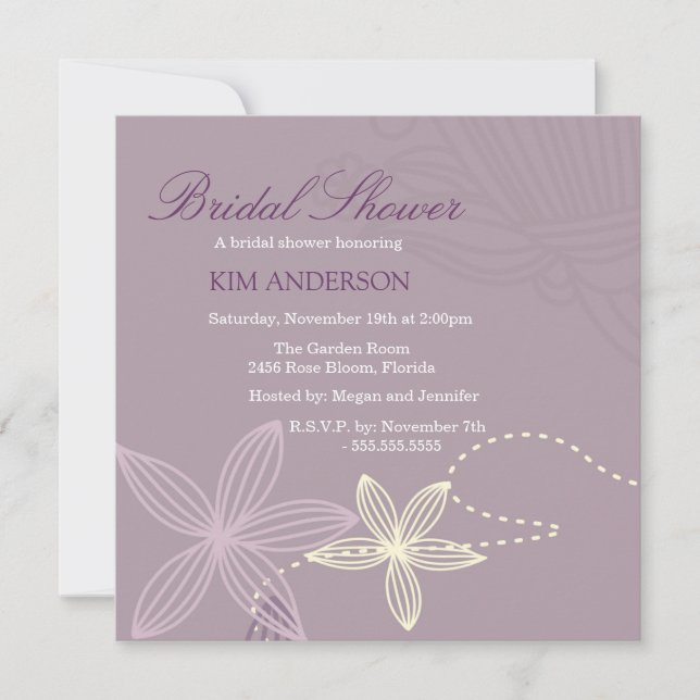 Invitación Morado Flor Moderna Ducha Bridal Invitado (Anverso)