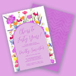 Invitación Morado Flor silvestre Boho 40 cumpleaños parte<br><div class="desc">Un arco morado de Boho rodea los detalles de su 40 cumpleaños fiesta. Las flores silvestres coloridas le dan un toque floral al color violeta, amarillo naranja y rojo. La escritura moderna también en morado agrega una atmósfera de moda que también es femenina. La parte posterior es púrpura profundo con...</div>