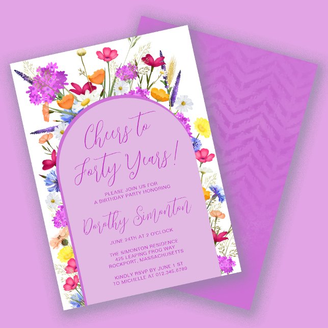 Invitación Morado Flor silvestre Boho 40 cumpleaños parte (Subido por el creador)