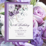 Invitación Morado Floral 50 cumpleaños acuarela moderna<br><div class="desc">Hermosas flores moradas de acuarela con vegetación de color verde claro que fluye sobre escritura sofisticada y fuente moderna en la coordinación del color púrpura 50 cumpleaños de la invitación. Tan moda y sofisticada. La parte trasera de esta invitación se realiza en un color lavanda para mezclarse con la cascada...</div>