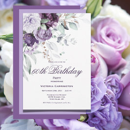 Invitación Morado Floral 60 cumpleaños acuarela moderna