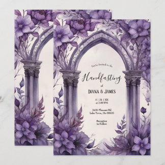 Invitación Morado Floral Acuarela Gothic Pagan Handfasting